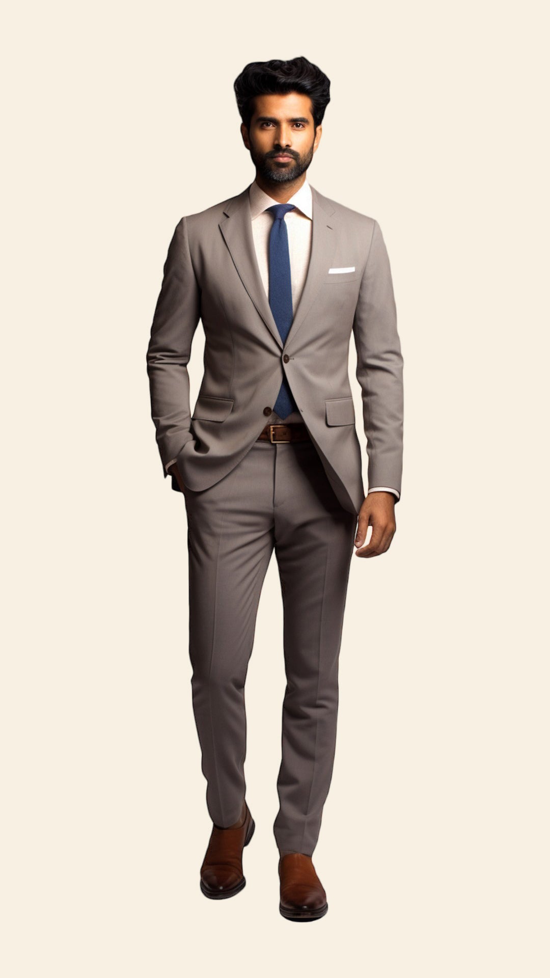 Bespoke Men's Beige Suit in Hazel Wood Shade - Crafted in Terry Rayon by BWO