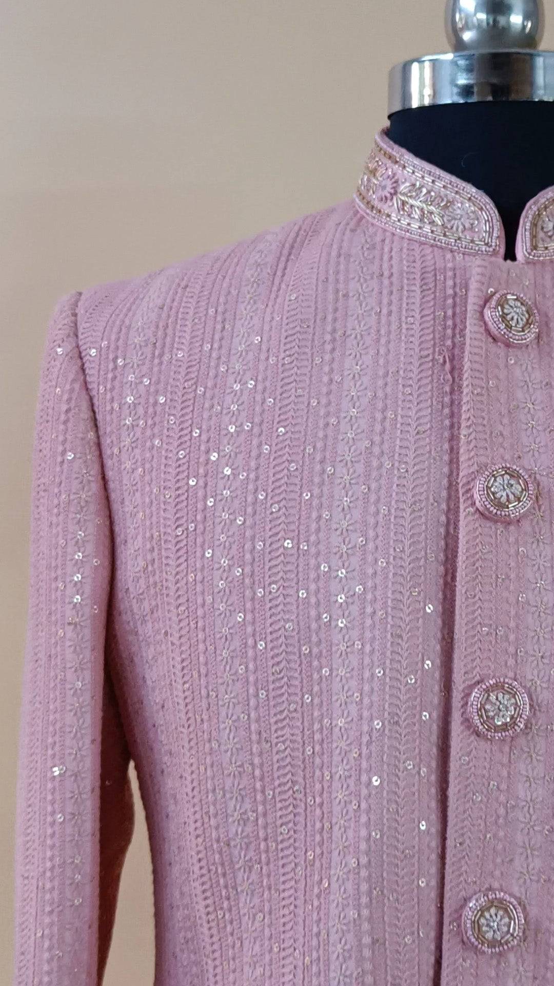 Buy Wedding Outfits Flamingo Lucknowi Columnar Floral Sherwani Set - Buyweddingoutfits