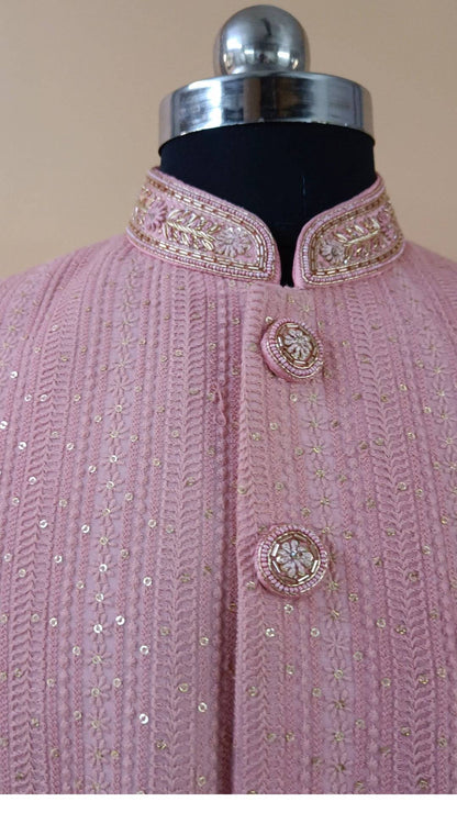 Buy Wedding Outfits Flamingo Lucknowi Columnar Floral Sherwani Set - Buyweddingoutfits