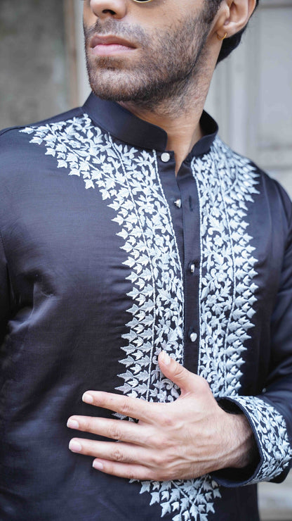 Black Embroidered Kurta for Men | BWO by Smit Pithadia