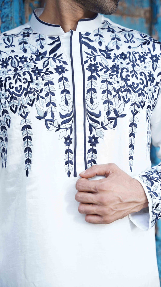 White Embroidered Kurta for Men | BWO by Smit Pithadia