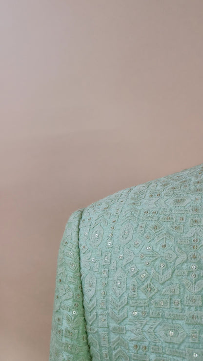Buy Wedding Outfits Parrot Green Lucknowi Geometrical Sequin Sherwani Set - Buyweddingoutfits